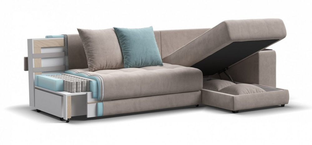 Угловой диван Дубай Велюр Монолит латте, Велюр Монолит аква