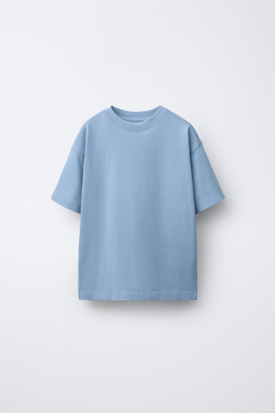 ZARA БАЗОВАЯ ОДНОТОННАЯ ФУТБОЛКА, СИНИЙ