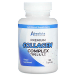 Absolute Nutrition, Коллагеновый комплекс премиального качества, тип I, II, V, X, 60 капсул