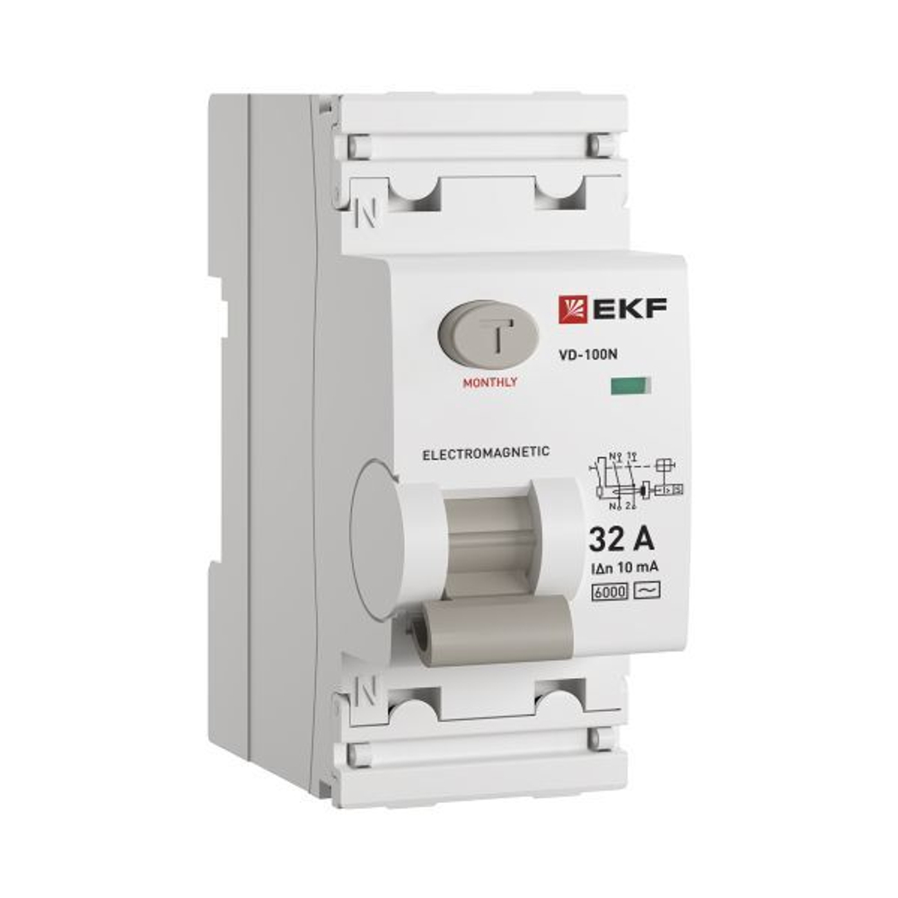 Выключатель дифференциального тока ВД-100N 2P 32А 10мА тип AC эл-мех 6кА PROXIMA EKF