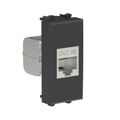 Компьютерная розетка RJ-45 без шторки модульная, кат.5е экранированная, "Avanti", "Черный матовый", 1 модуль