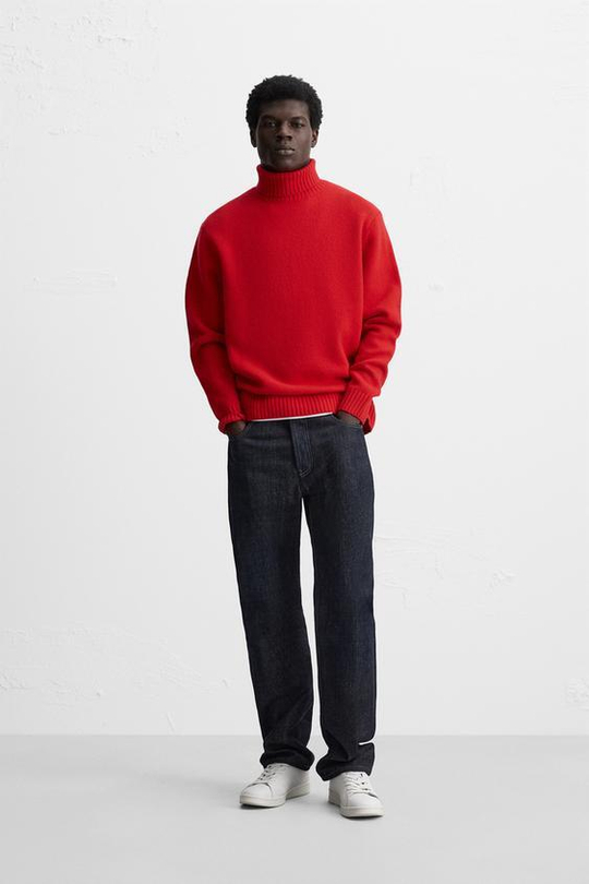 ZARA СВИТЕР ИЗ 100% ШЕРСТИ, КРАСНЫЙ