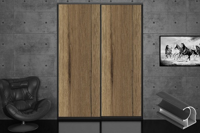 Дверь-купе 2850*600(700,800,900) мм, черный велюр, Дуб Галифакс табак EGGER