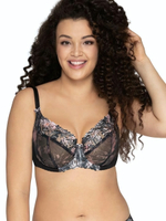 Бюстгальтер на косточках с трехцветной вышивкой на plus size чашках (Размер: 75L) (Цвет: черный)
