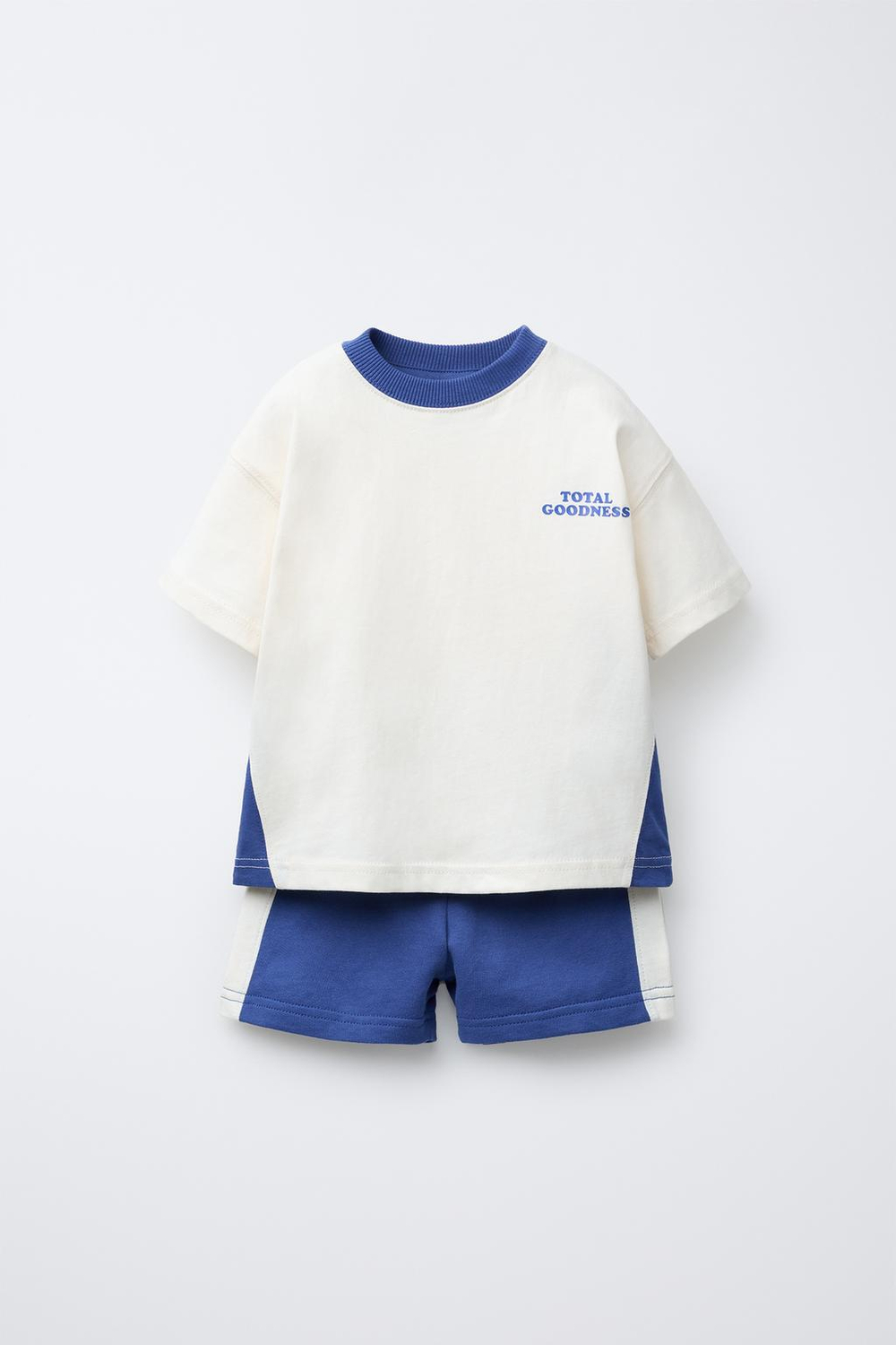 ZARA КОМПЛЕКТ ИЗ ФУТБОЛКИ И БРЮК-ДЖОГГЕРОВ, СИНИЙ/БЕЛЫЙ