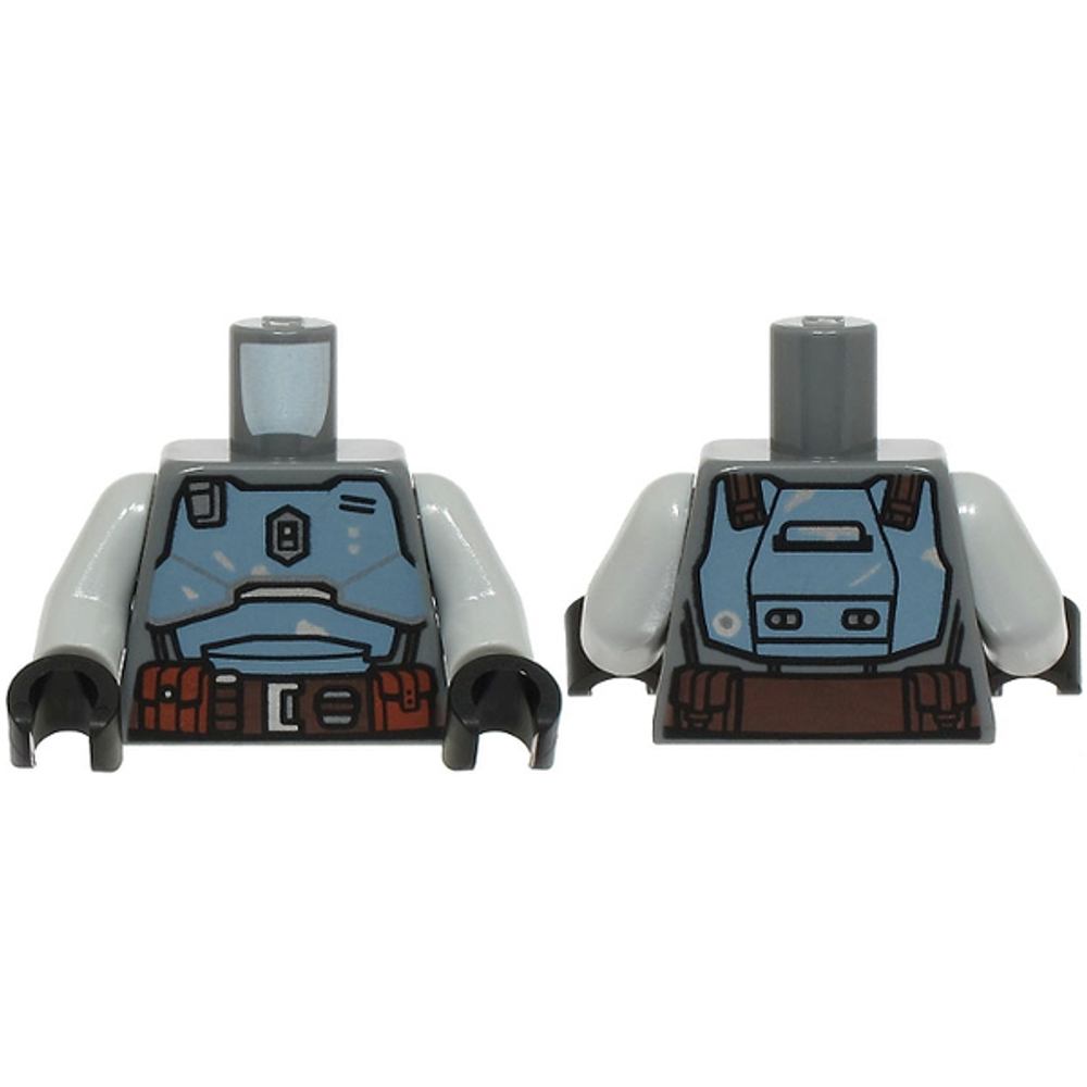 Торс с мандалорскими песочно-голубыми пластинами Бескарской брони, Темно-коричневый пояс с подсумками с черными и серебряными пуговицами / Светло-голубовато-серые руки / Черные кисти 973pb5742c01