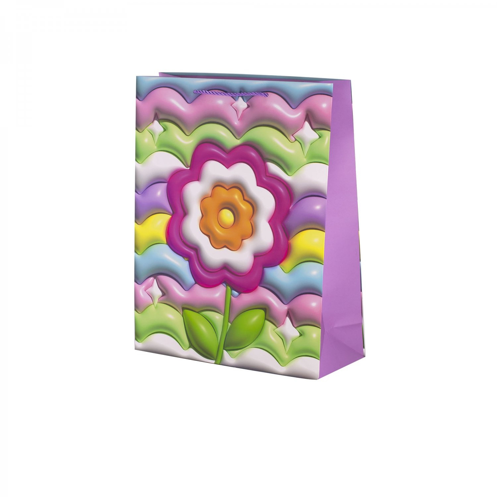 Пакет подарочный бумажный Alingar, (М) 18х23х10 см, вертикальный, "Объемный цветок", мат. ламинация, эфффект 3D, ассорти