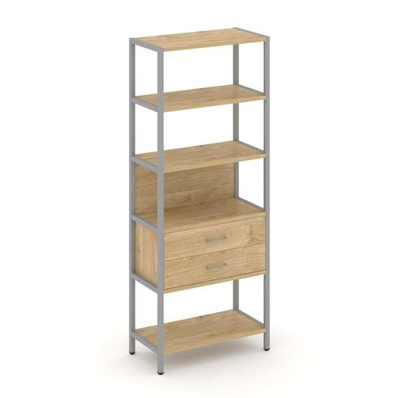 Shelf System Односекционный стеллаж пятиярусный с ящиками SN.STM-512 Тиквуд Светлый/Металл Серый 810