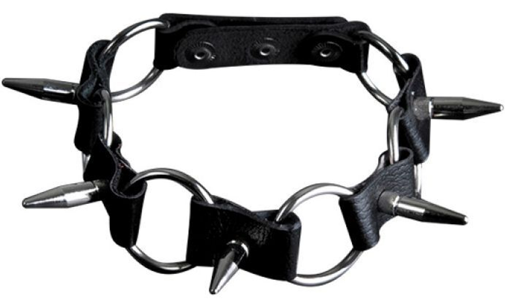 Чёрный кожаный ошейник с длинными шипами (Цвет: черный)
