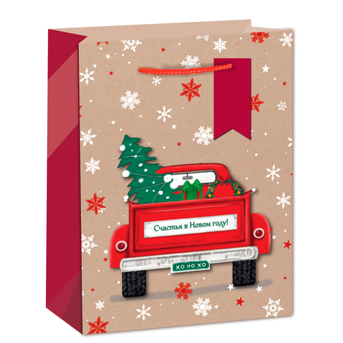 Пакет подарочный "С Новым Годом! Машина с елкой" 31*12*42 см