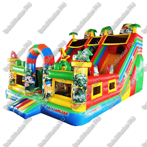 Коммерческий надувной батут "Дружная компания", с окнами по бокам 8*6*6 м