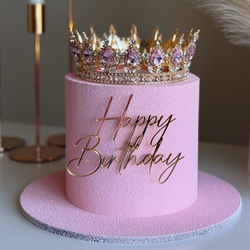 Декоративная корона на торт, золото (Розовые камни)