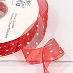 Лента Органза 2,5см х 110м горох (Красный)