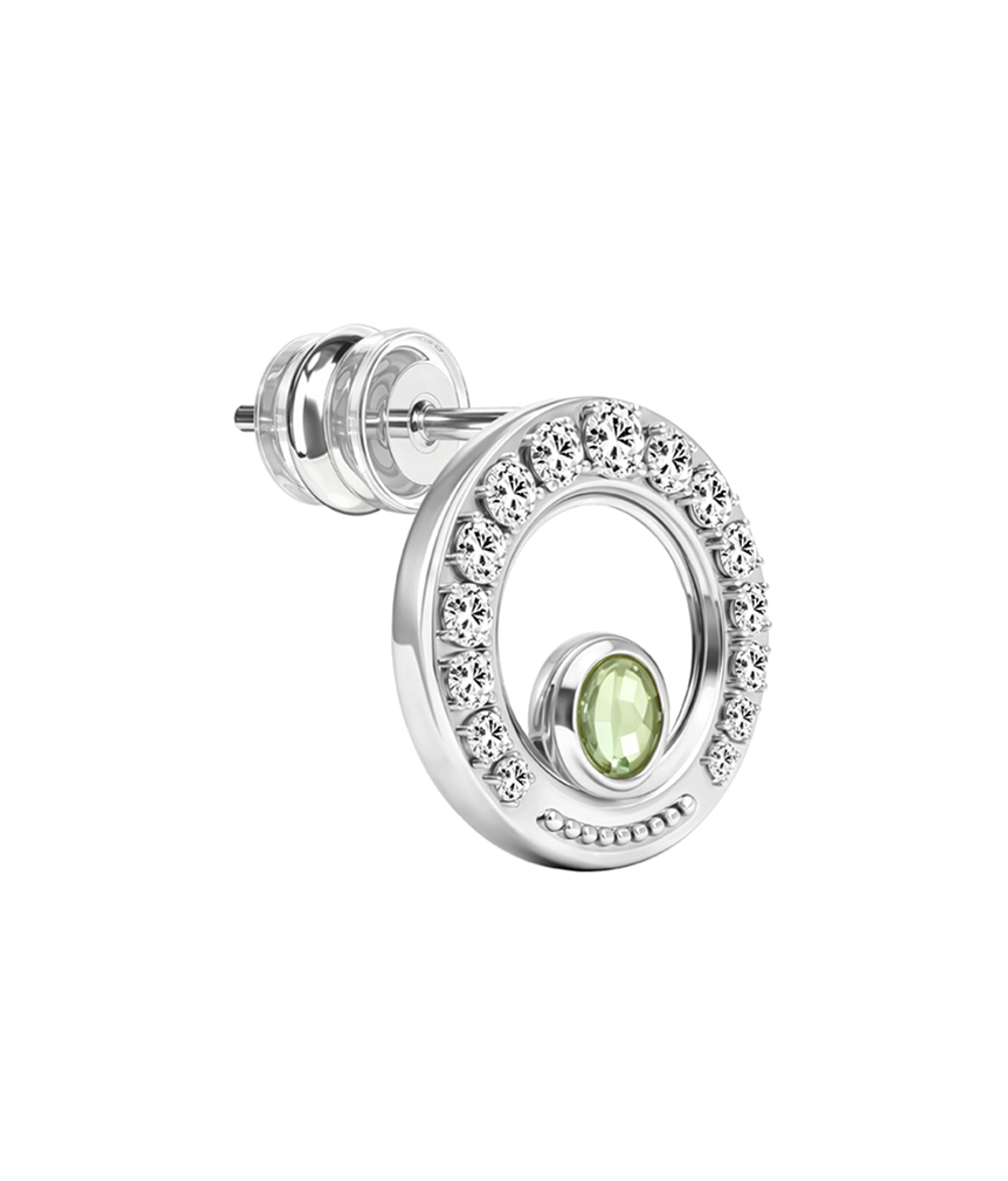 Серьги-пусеты из серебра со вставками из хризолита и бесцветных фианитов