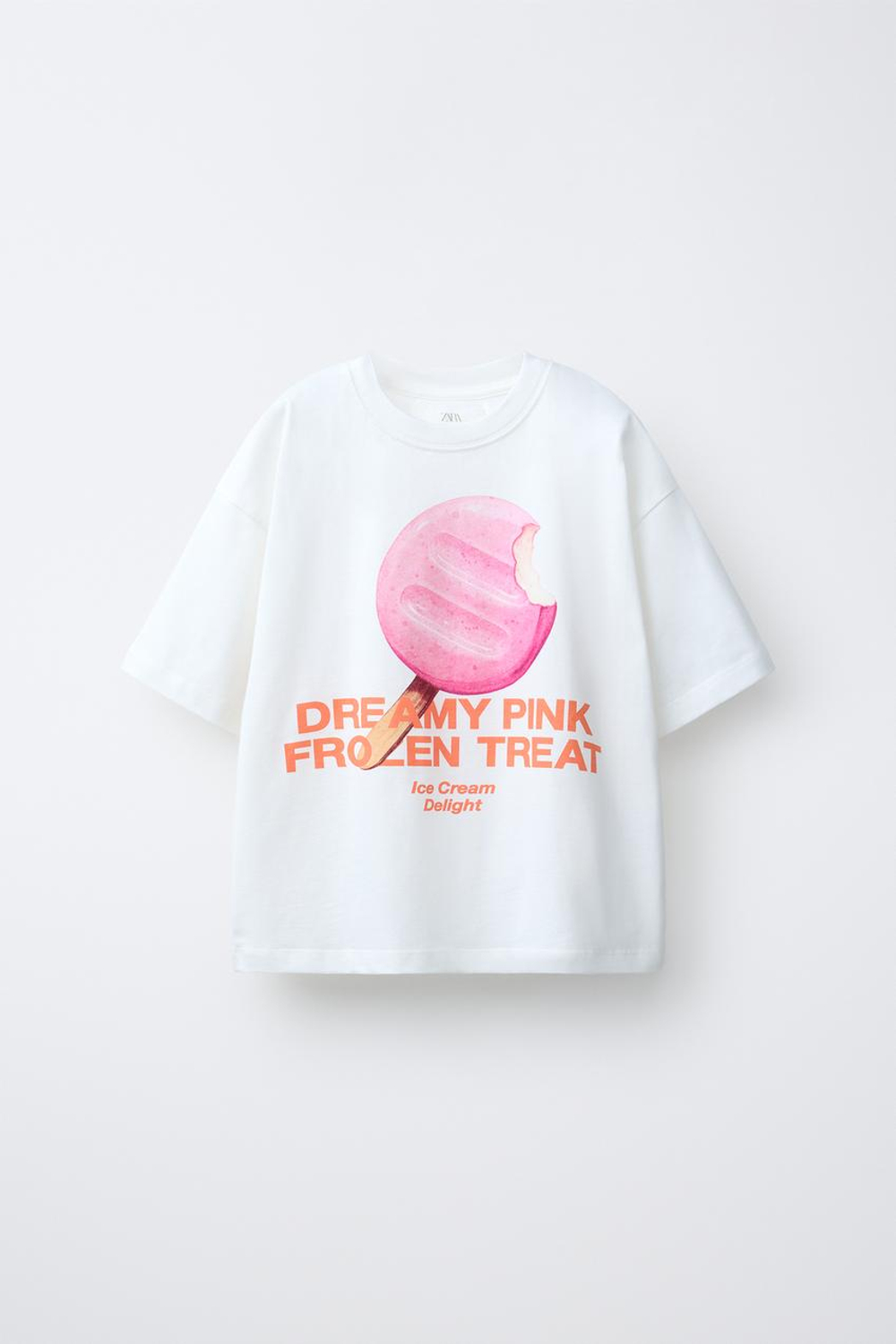 ZARA ФУТБОЛКА С ПРИНТОМ «МОТИ», ЦВЕТ ЛЬДА