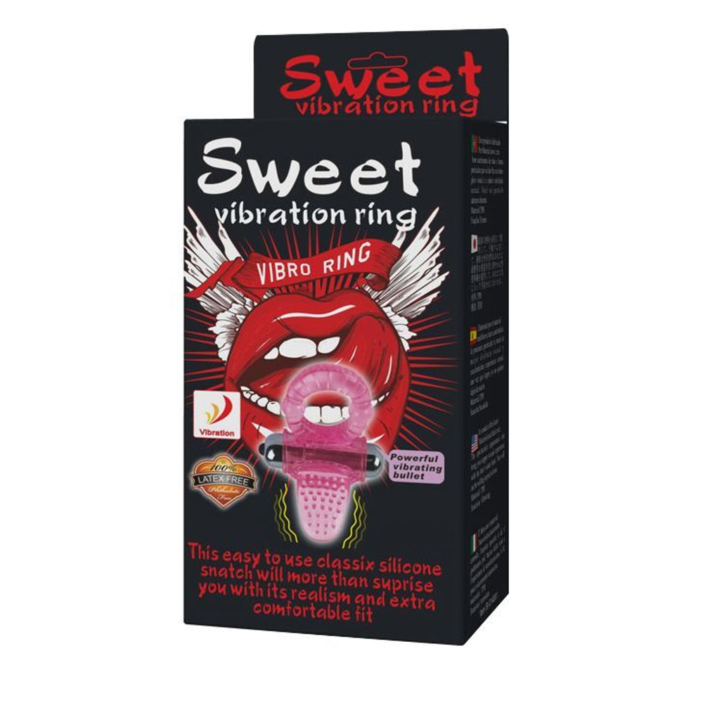 Эрекционное кольцо с вибростимулятором клитора в форме язычка (Цвет: розовый)