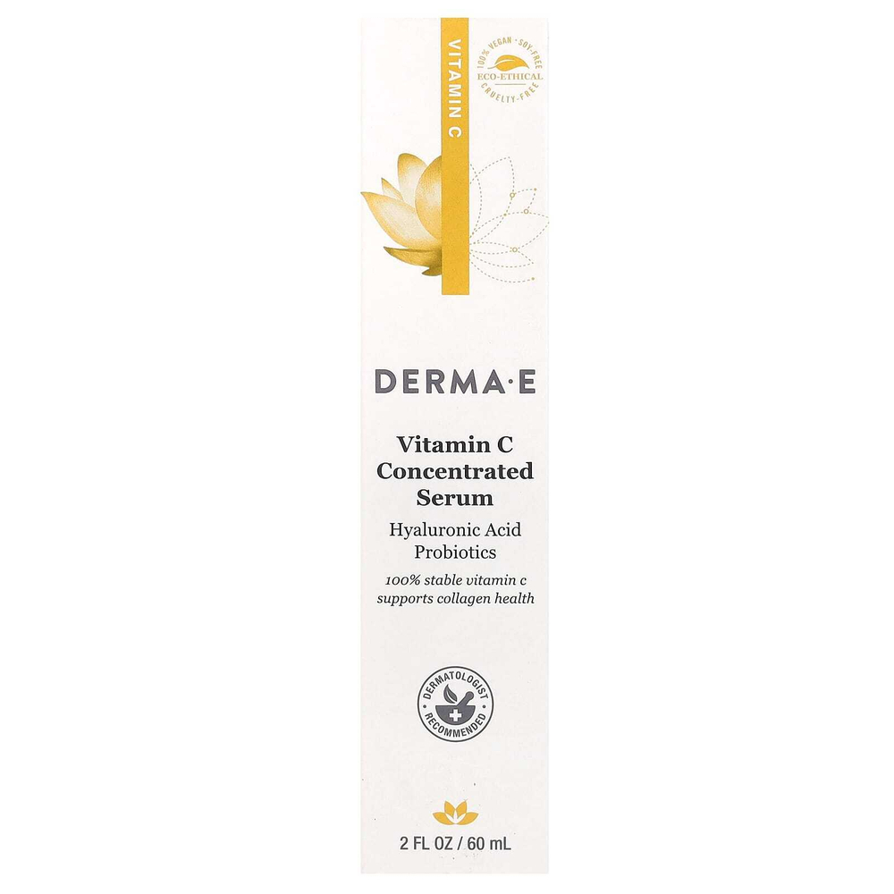 DERMA E, концентрированная сыворотка с витамином C, с гиалуроновой кислотой и пробиотиками, 60 мл (2 жидк. унции)
