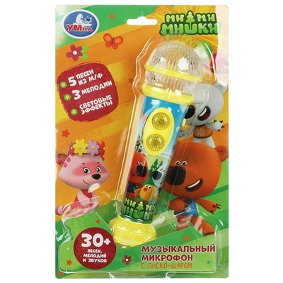 Микрофон "Ми-ми-мишки" 30 песен, мелодий, звуков, диско-шар, блистер HT834-R15 (Умка)