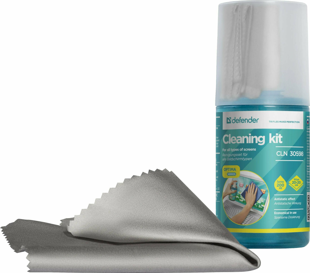 Очищающий комплекс для экранов Defender CLN 30598 Optima 200мл+микрофибра