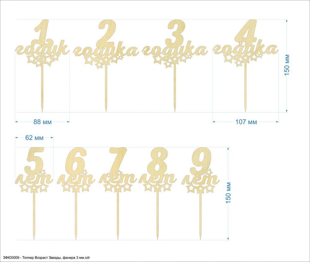 Топпер &#39;&#39;Возраст звезды&#39;&#39;, размер: 88*150 мм, фанера 3 мм (1уп = 5шт)