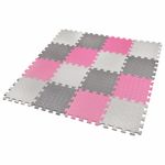 Коврик-пазл напольный 1,2х1,2 м, 16 шт., 30х30 см, толщина 1 см, серый, розовый, светло-серый, ЮНЛАНДИЯ, 664815