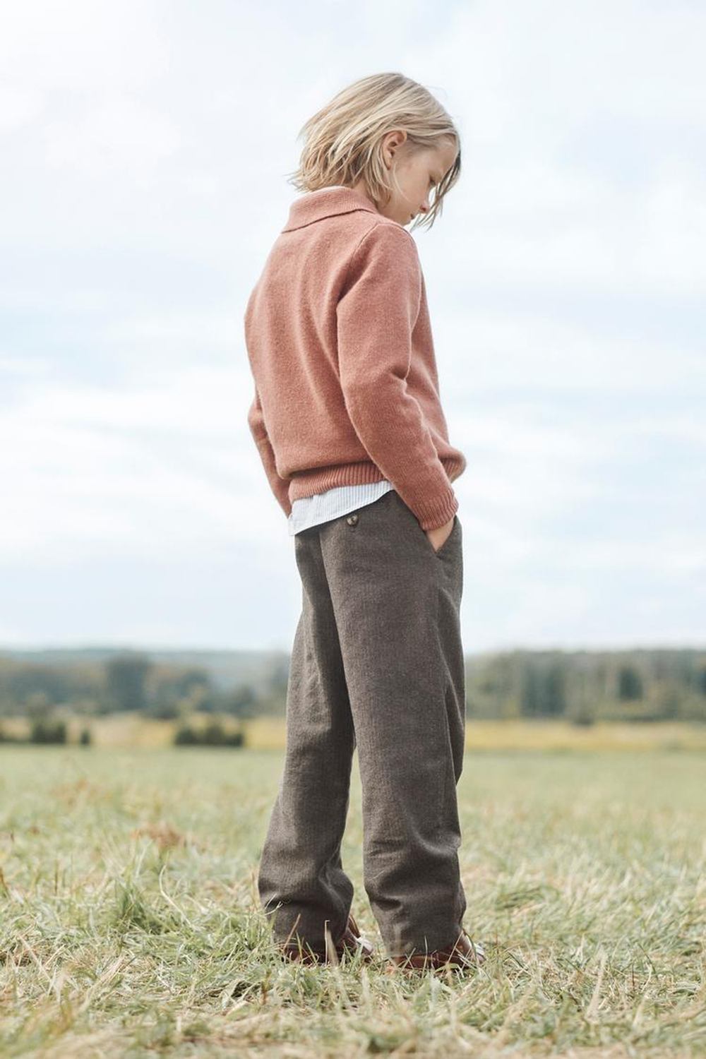 ZARA БРЮКИ ПРЯМОГО КРОЯ, СЕРО-КОРИЧНЕВЫЙ