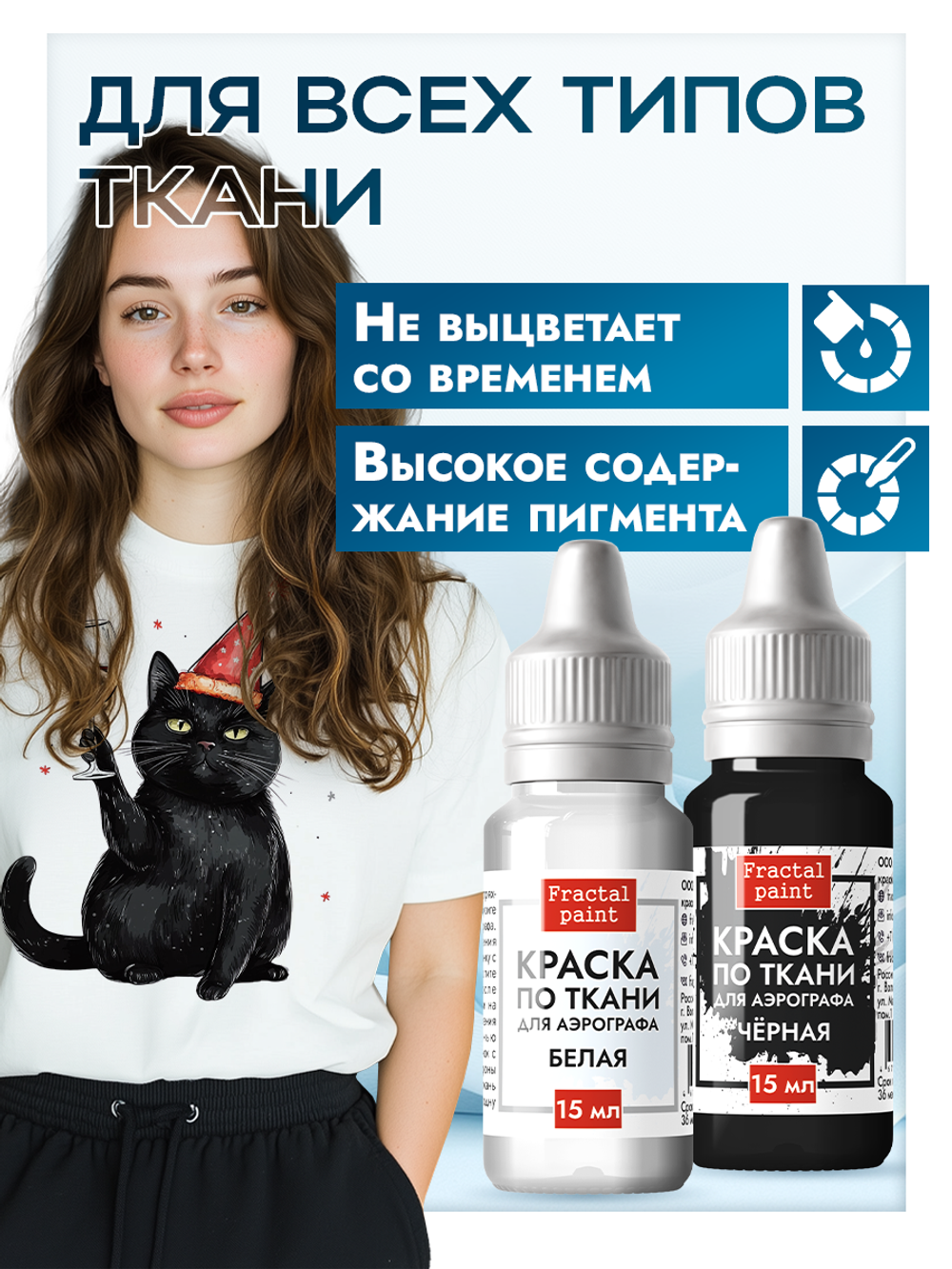 Комбо красок для аэрографа по ткани (белая+черная) 2х15 мл