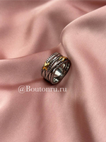 Кольцо серебристое с золотистыми стежками (крестиками)