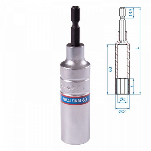 KING TONY (76C1117M) Головка для шуруповерта шестигранная 1/4", 17 мм, L = 110 мм