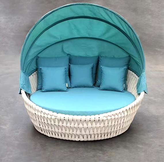 Круглый лаунж-диван со складным навесом Samui, бежевый/бирюзовый