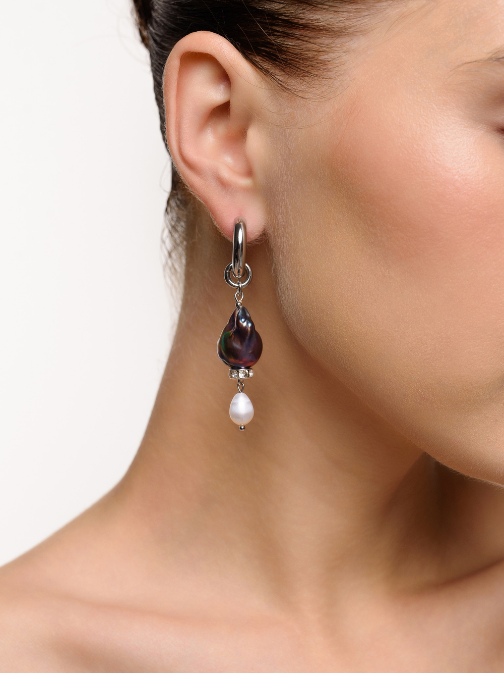 Серьги "Petrol & Pearl Cross" Silver