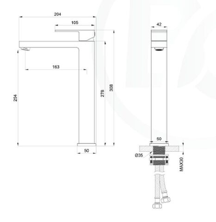 Смеситель для раковины высокий, монолитный BRUNNENBERG 205