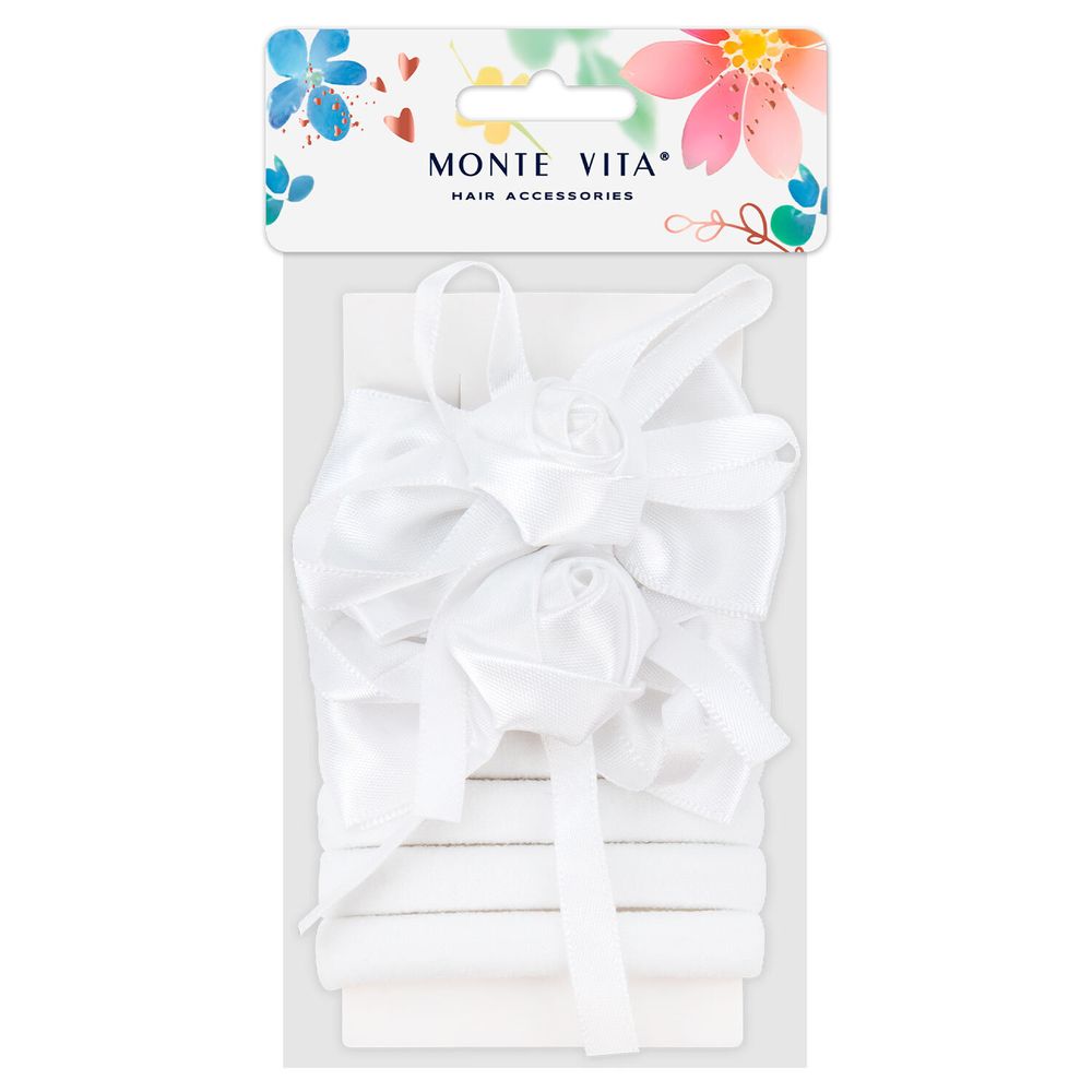 Набор для волос 6 шт.: 2 банта на заколке, 4 резинки, белый, MONTE VITA, 457116