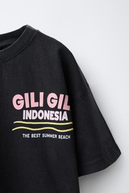 ZARA ФУТБОЛКА С ЭФФЕКТОМ ПОТЕРТОСТИ И НАДПИСЬЮ, АНТРАЦИТОВО-СЕРЫЙ