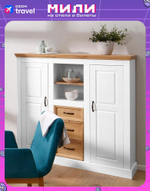 Тумба в гостиную Ландхаус 130х38х130 см, белый комод из массива сосны с 3 ящиками