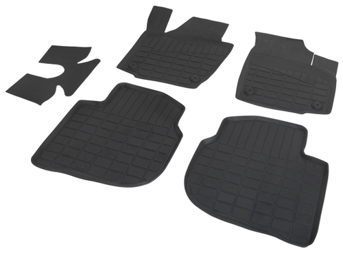 Коврики в салон автомобиля Rival для Skoda Rapid I, II поколение лифтбек 2013-2020 2020-н.в./Volkswagen Polo VI поколение лифтбек 2020-н.в., литьевой полиуретан, с крепежом, 5 частей, 65102001