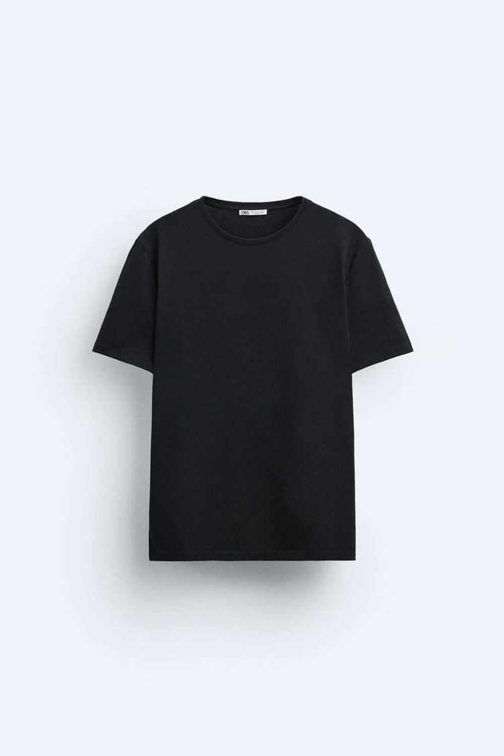 ZARA БАЗОВАЯ ФУТБОЛКА SLIM FIT, ЧЕРНЫЙ
