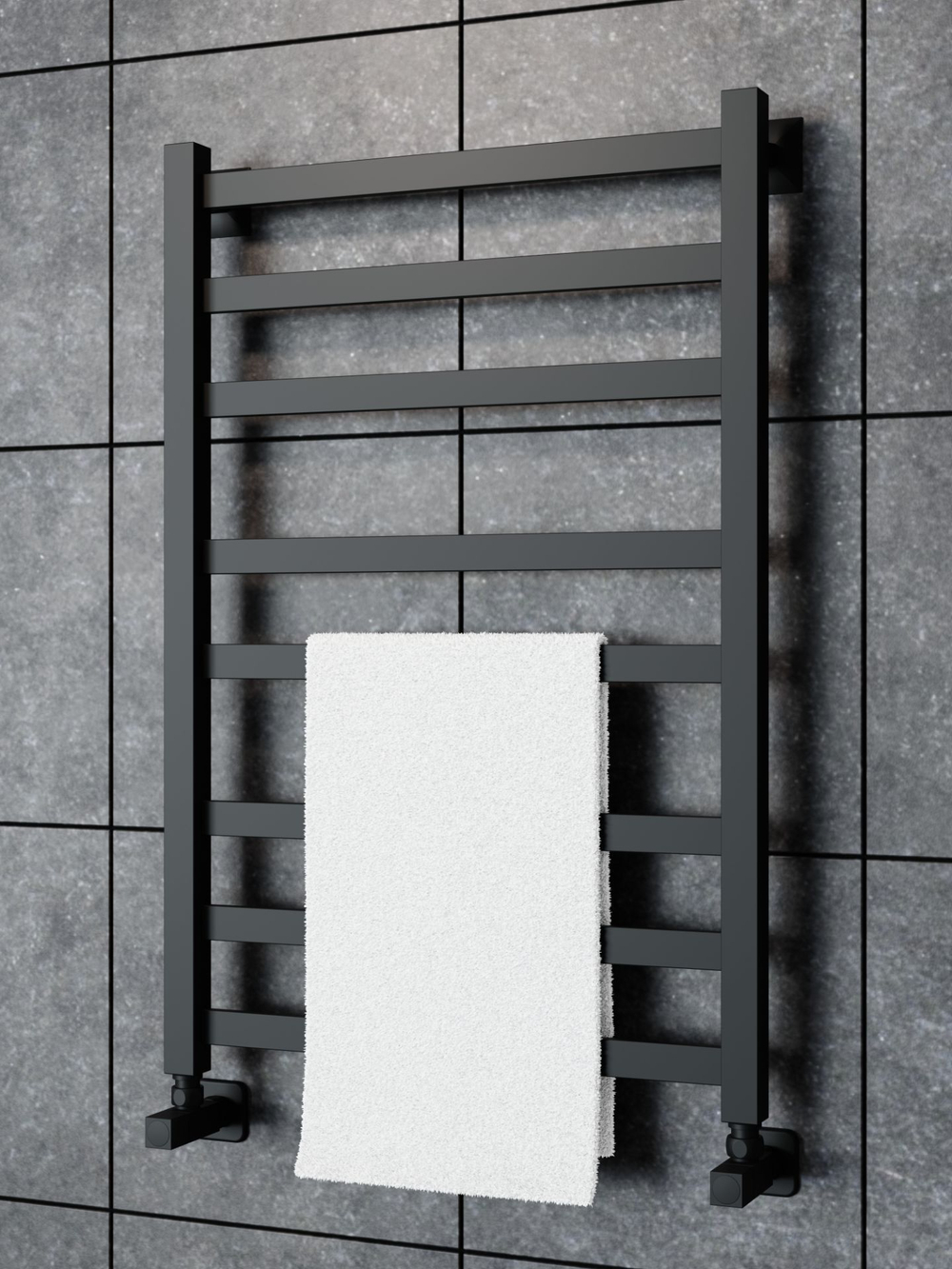 Полотенцесушитель водяной черный матовый Keerol LP8 800x500, вент. углов. 3/4"х1/2" г/ш (пара)