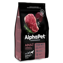 Сухой корм ALPHAPET Superpremium для взрослых собак крупных пород с говядиной и потрошками - 12 кг