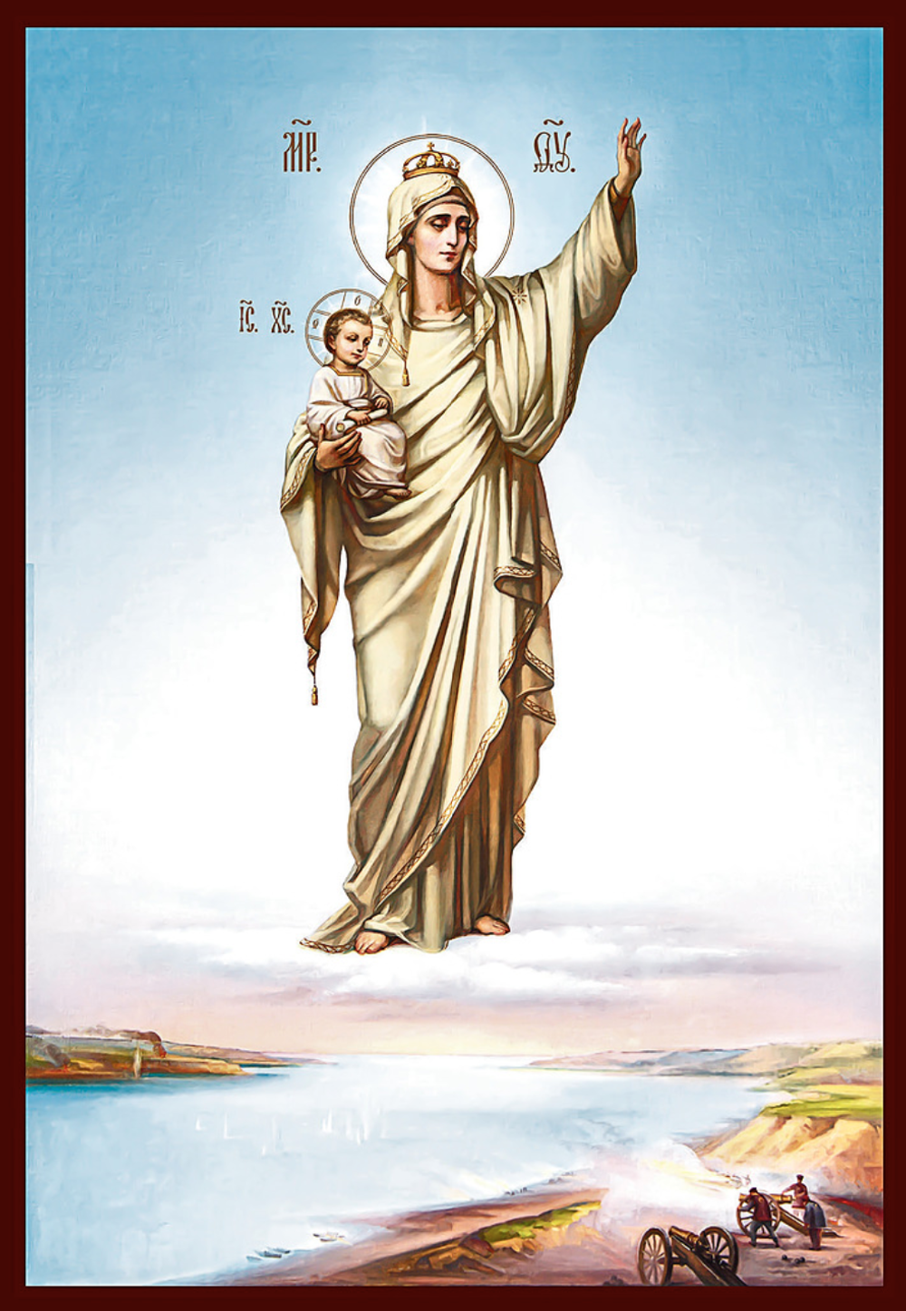 Икона Богородицы Албазинская - Явление Божией Матери на Амуре на дереве на левкасе