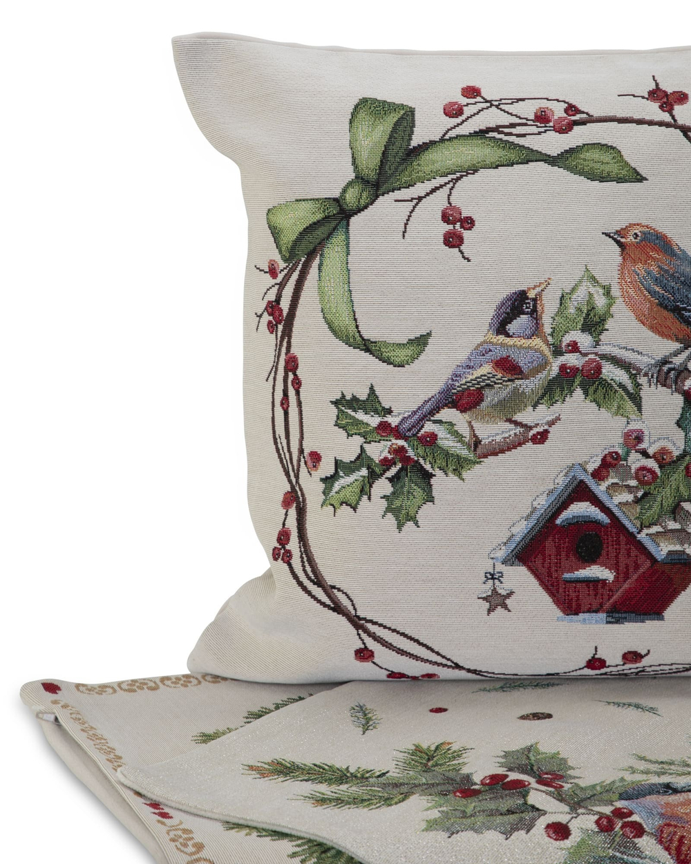 Наволочка декоративная 45х45см Mix&Match Home Зимний пир Скворечники бежевый