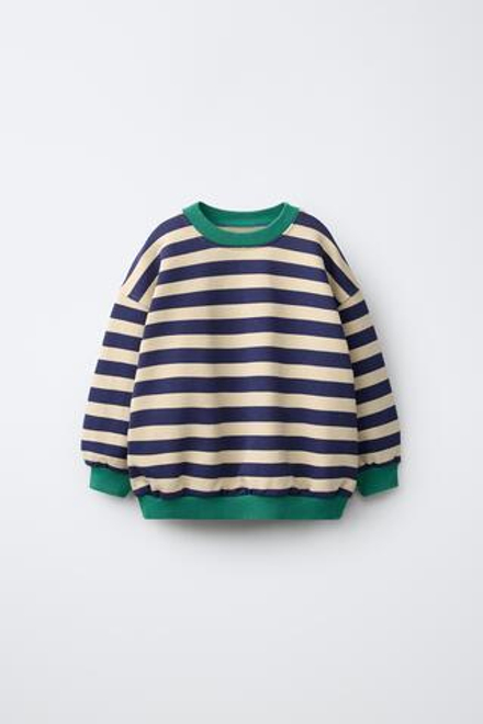 ZARA ТОЛСТОВКА В ПОЛОСКУ С КОНТРАСТНЫМИ ЭЛЕМЕНТАМИ, ЭКРЮ/СИНИЙ