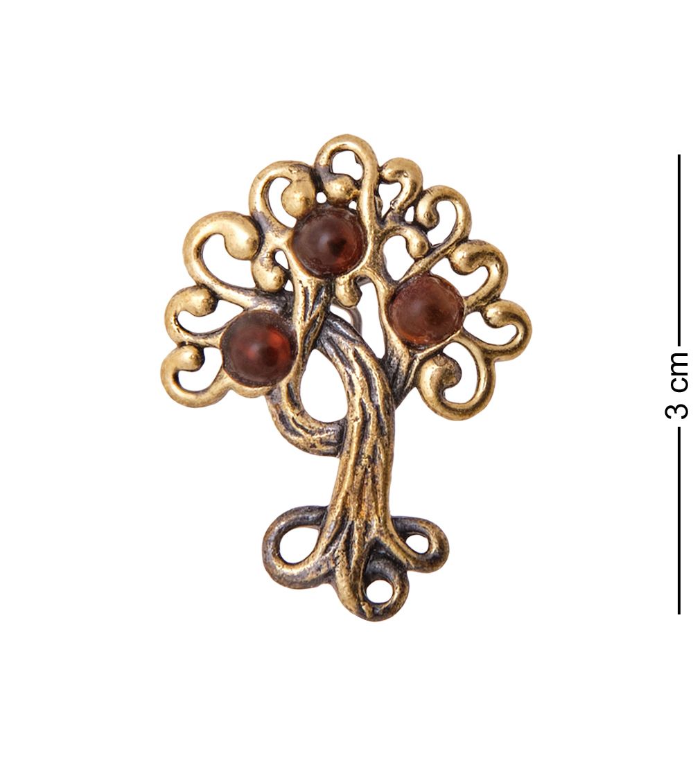 AM-3434 Брошь «Древо Жизни» (латунь, янтарь)