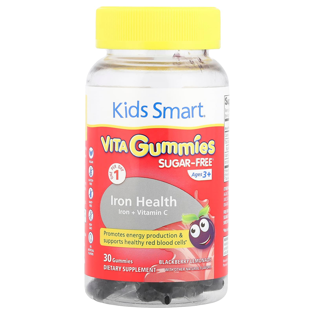 Kids Smart, Kids Smart® VITA Gummies®, железо и витамин C, для детей от 3 лет, ежевичный лимонад, 30 жевательных таблеток