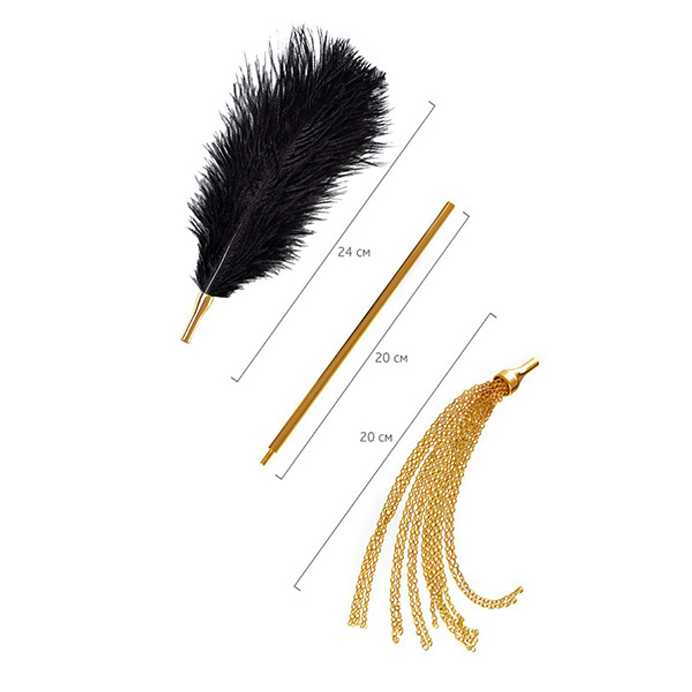 Золотисто-черный флоггер-щекоталка 44см со сменными наконечниками ToyFa Theatre 700044