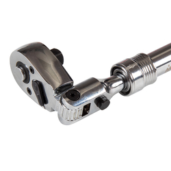 МАСТАК (010-33814) Трещотка 3/8", 250-350 мм, 72 зубца, флажковая с кнопкой, шарнирная, телескопическая с фиксатором