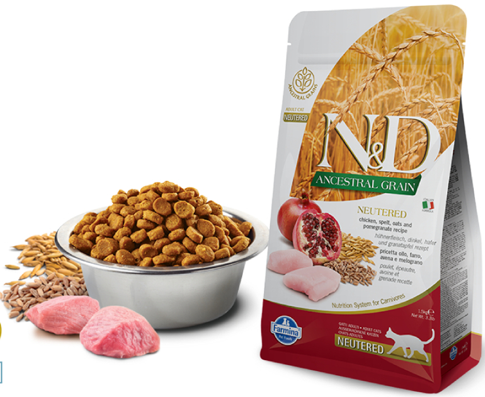 Сухой корм FARMINA N&D Ancestral Grain Neutered для стерилизованных кошек с курицей и гранатом - 10 кг