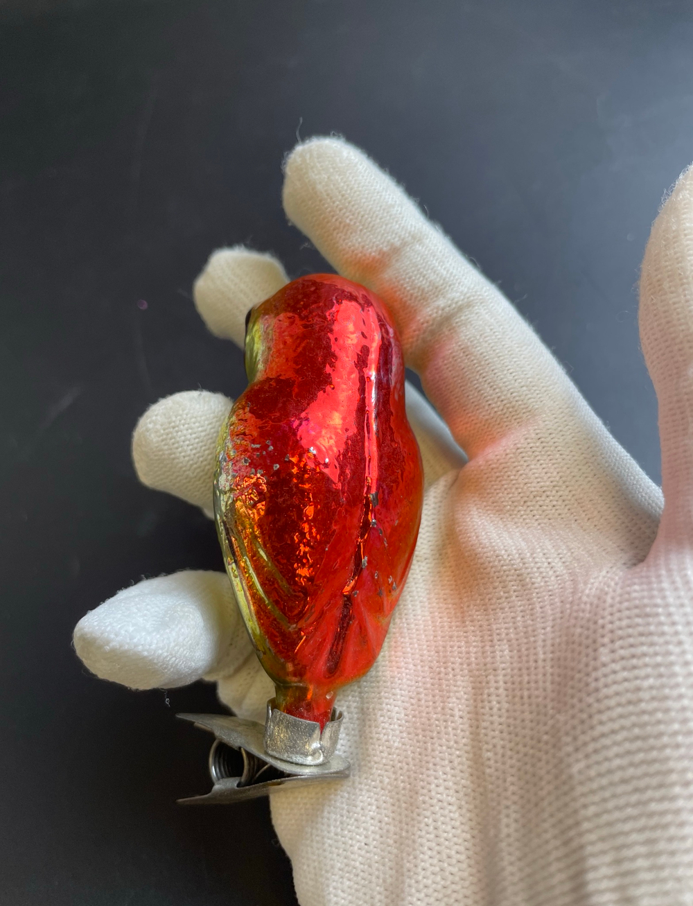 Ёлочная игрушка "Филин, сова" на прищепке, стекло, роспись, винтаж СССР 1950-1980 гг