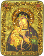 Икона "Феодоровская Икона Божией Матери" 20х15см на натуральном дереве в подарочной коробке