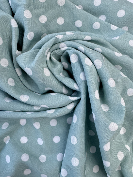 штапель принт горох крупный, белый на оливковом D6C4